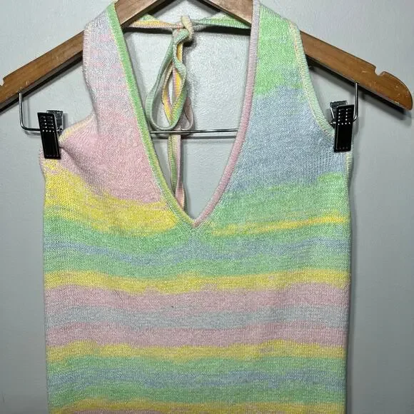 Wild Fable NWT Dress Pastel Rainbow Striped Knit Halter Summer Vacation Beach XL - Picture 3 of 9